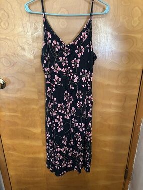 Black Floral Slip Dress with Pink Cherry Blossoms